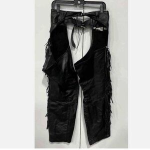Vintage USA Made Leather Chaps With Fringe Women's L All American Rider Black B